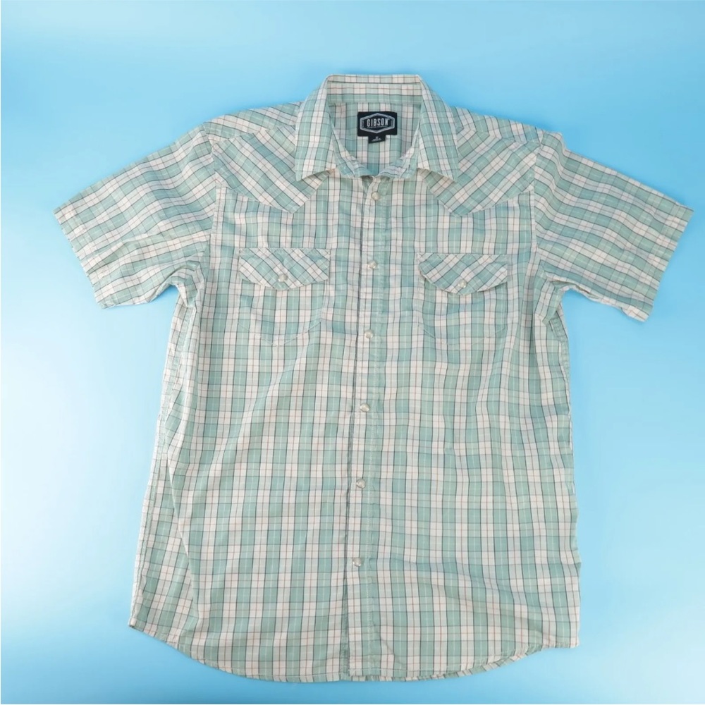 Gibson Trading Co Men's Cream Archie Plaid Short Sleeve Pearl Snap Size M